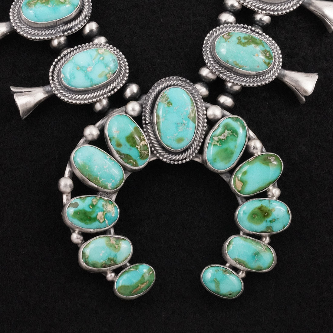 Bobby Johnson Turquoise & Sterling Silver Squash Blossom Set