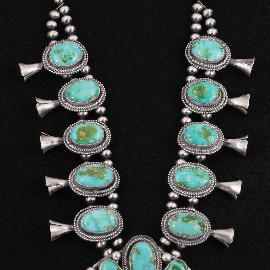 Bobby Johnson Turquoise & Sterling Silver Squash Blossom Set