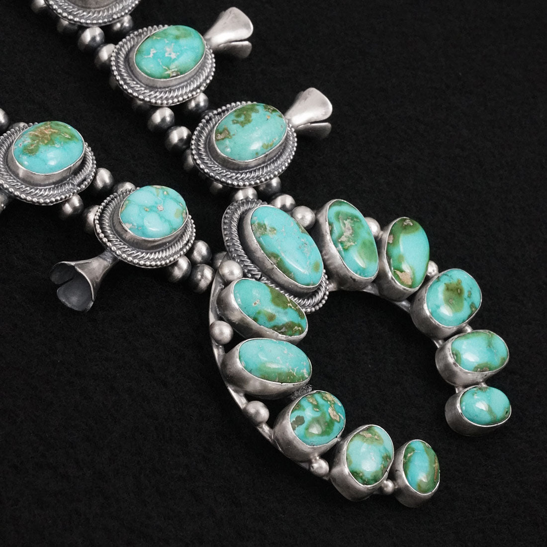 Bobby Johnson Turquoise & Sterling Silver Squash Blossom Set