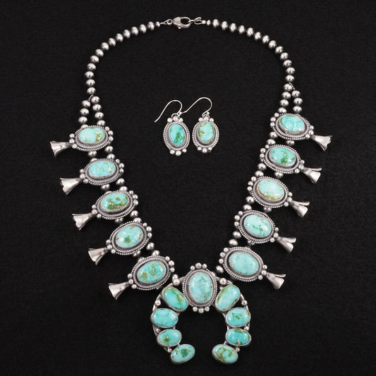 Bobby Johnson Turquoise & Sterling Silver Squash Blossom Set