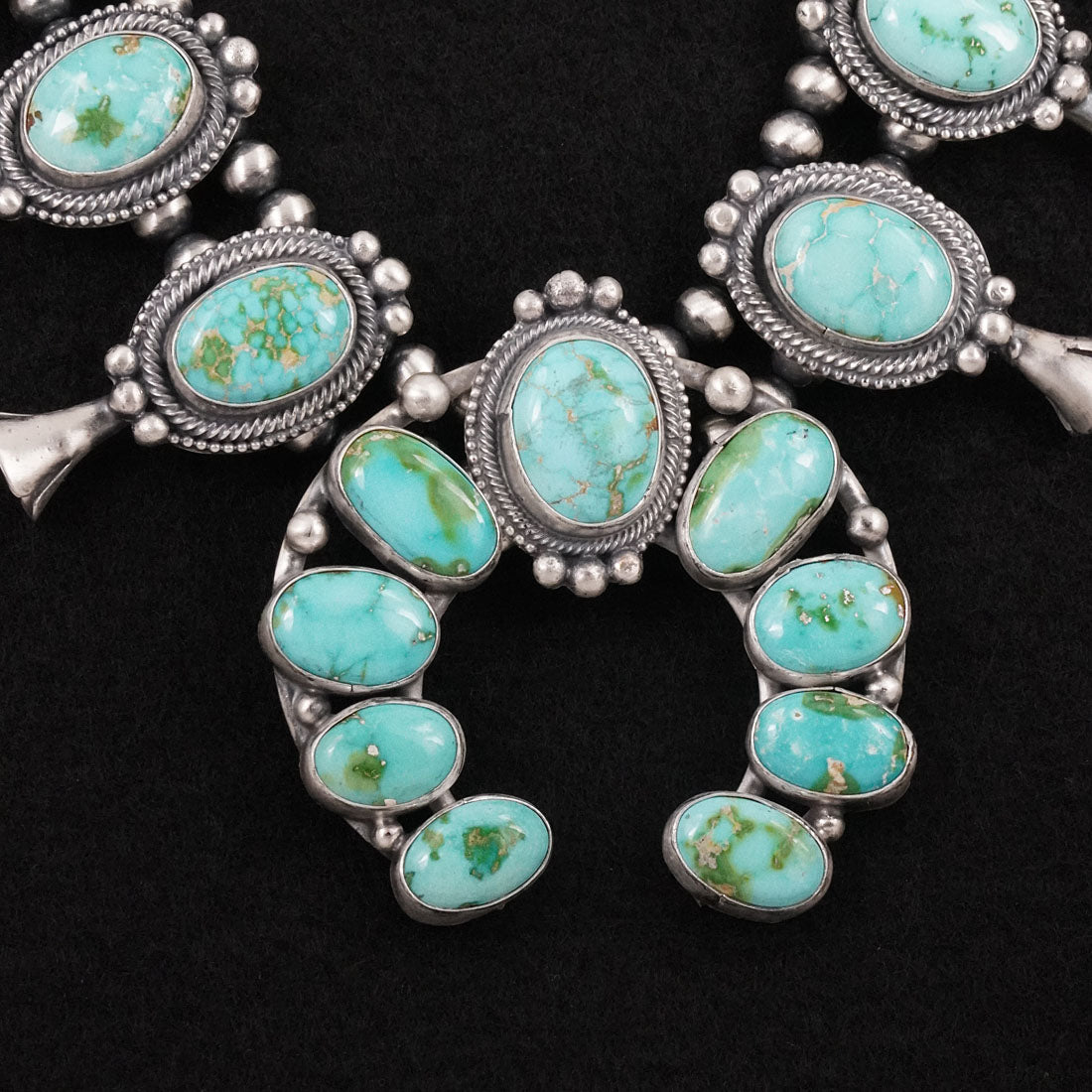 Bobby Johnson Turquoise & Sterling Silver Squash Blossom Set
