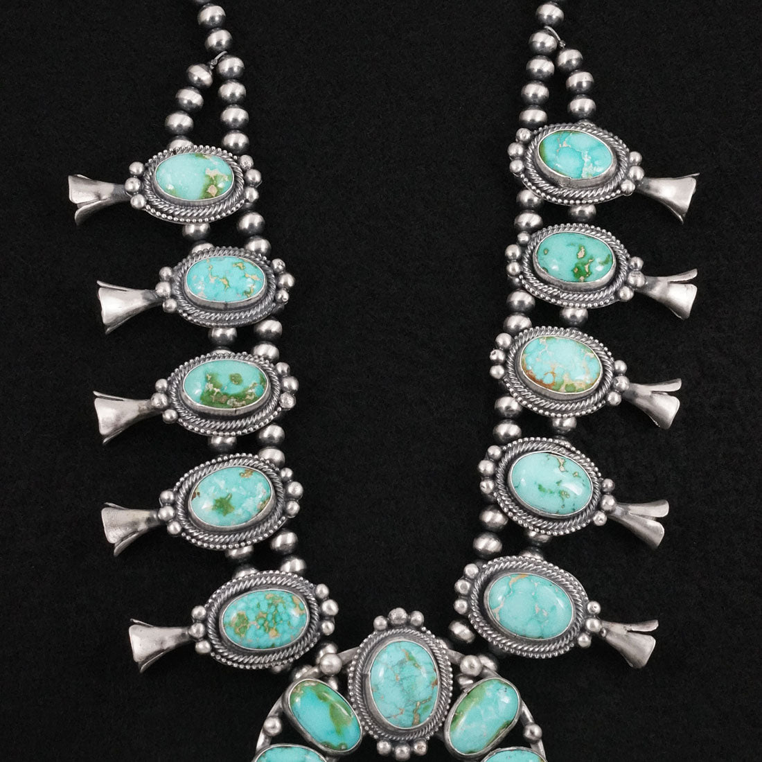 Bobby Johnson Turquoise & Sterling Silver Squash Blossom Set