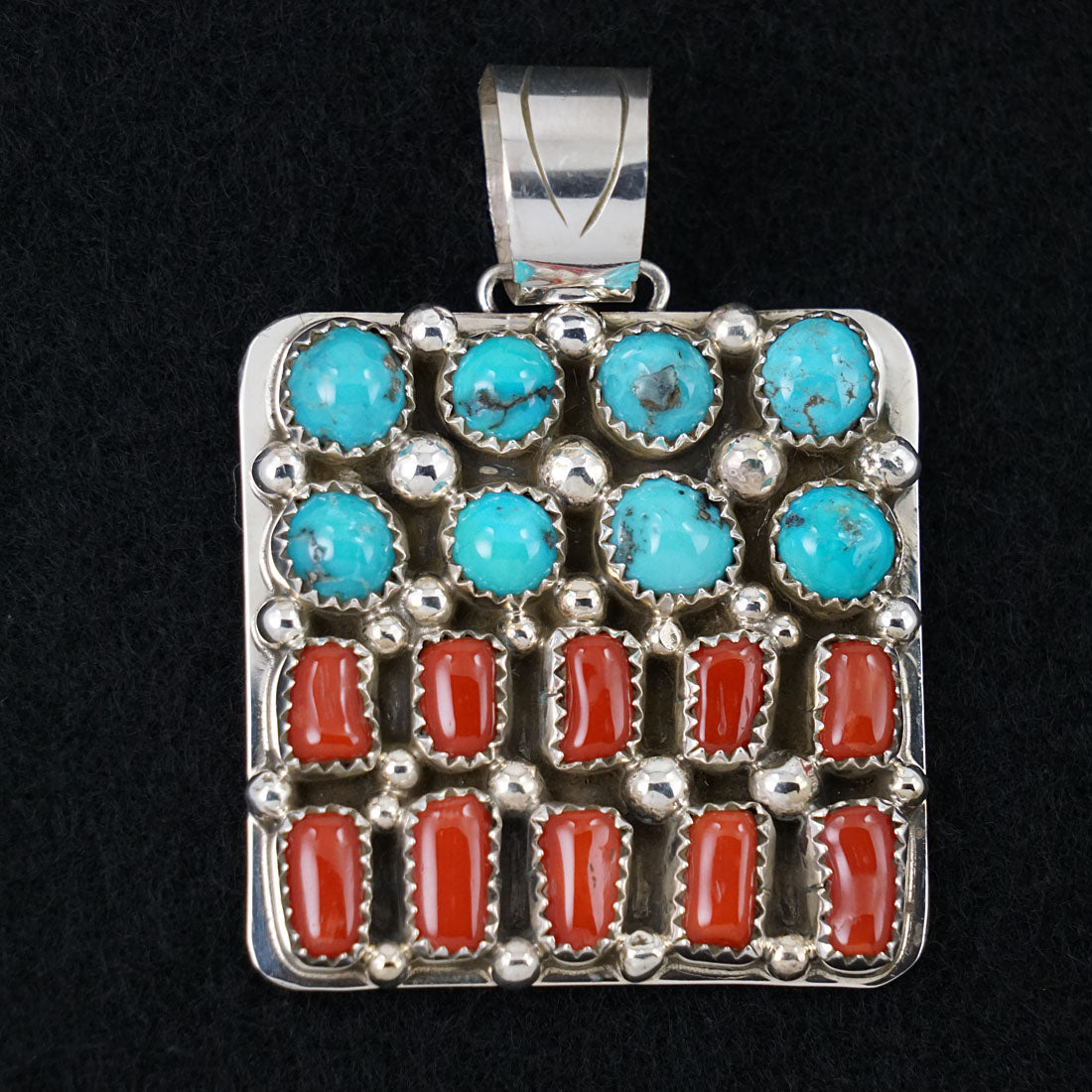 Darlene Begay Turquoise, Coral & Sterling Silver Pendant