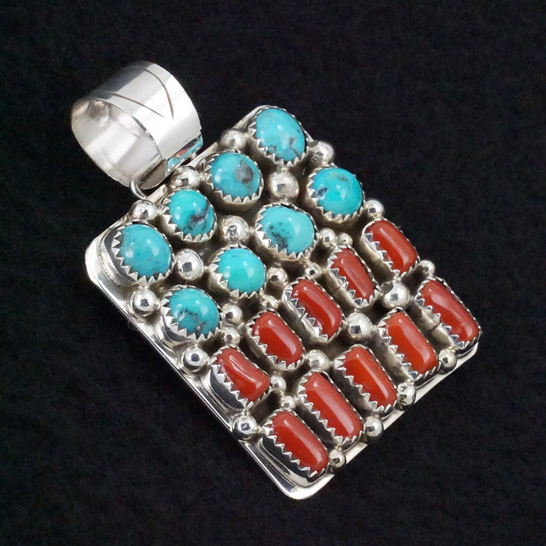 Darlene Begay Turquoise, Coral & Sterling Silver Pendant