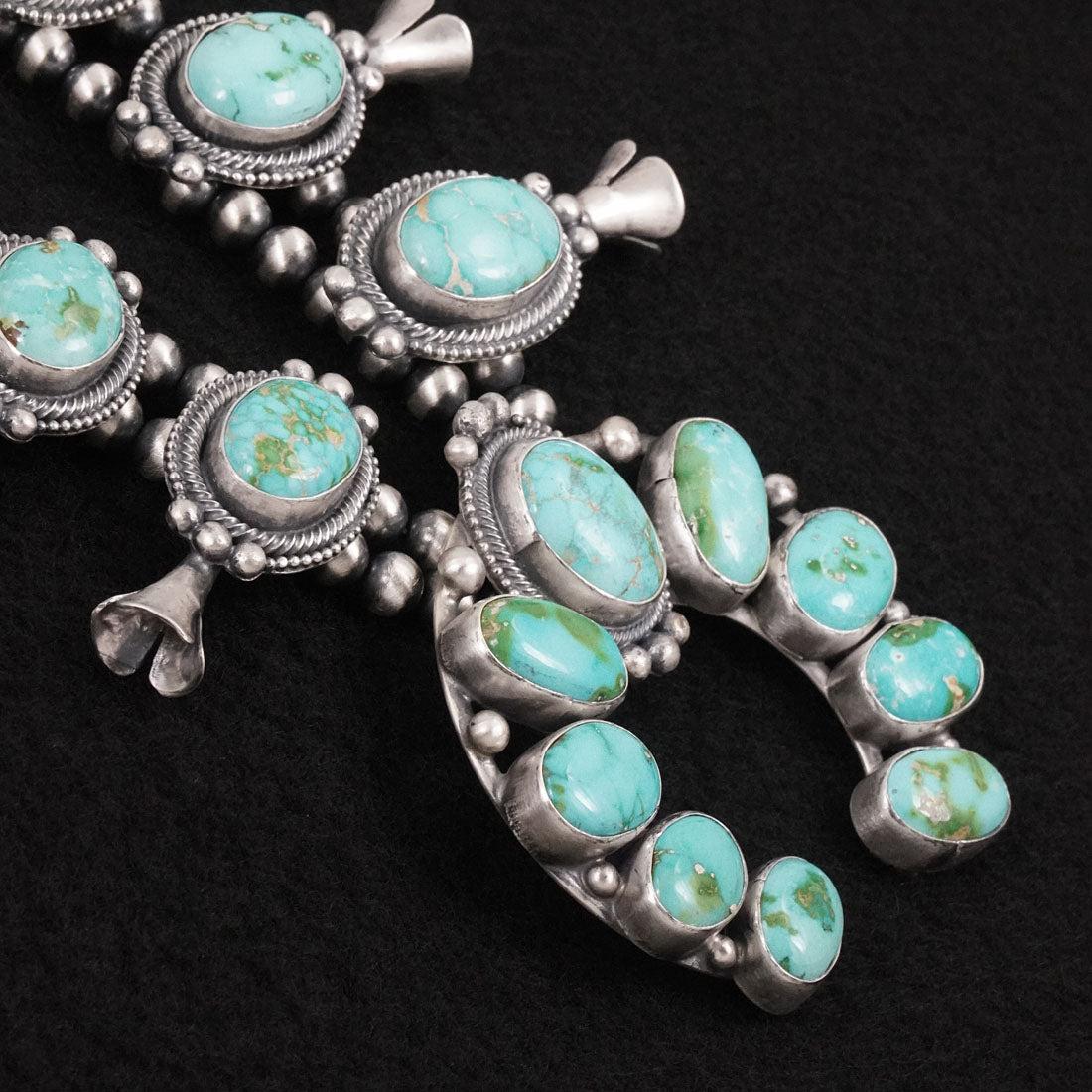 Bobby Johnson Turquoise & Sterling Silver Squash Blossom Set