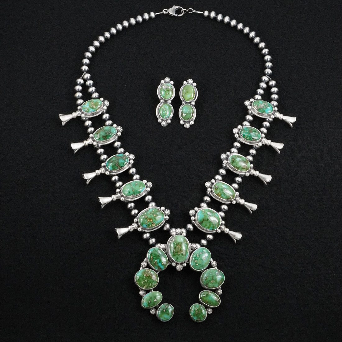 Darrin Livingston Turquoise & Sterling Silver Squash Blossom Set