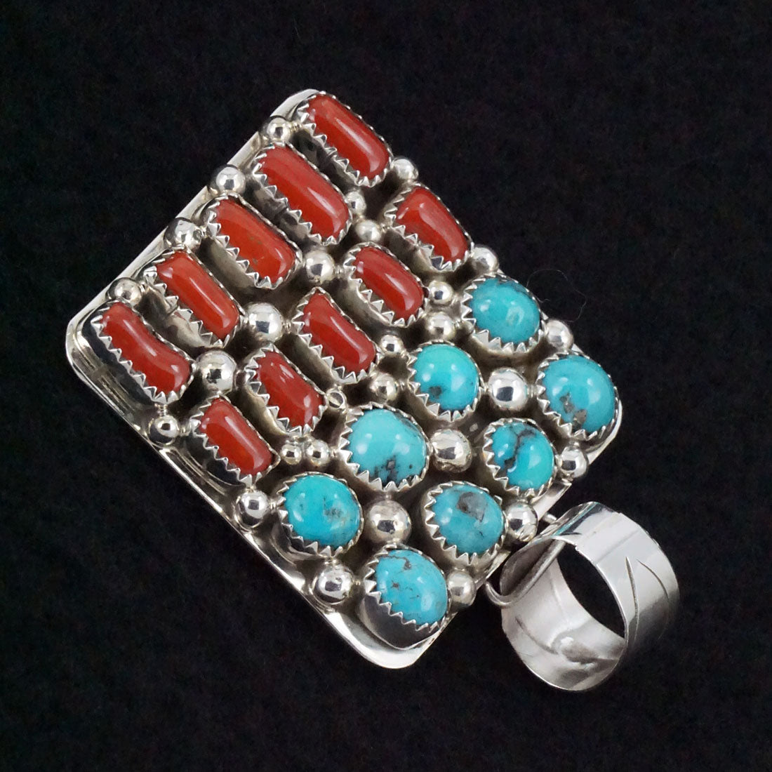 Darlene Begay Turquoise, Coral & Sterling Silver Pendant