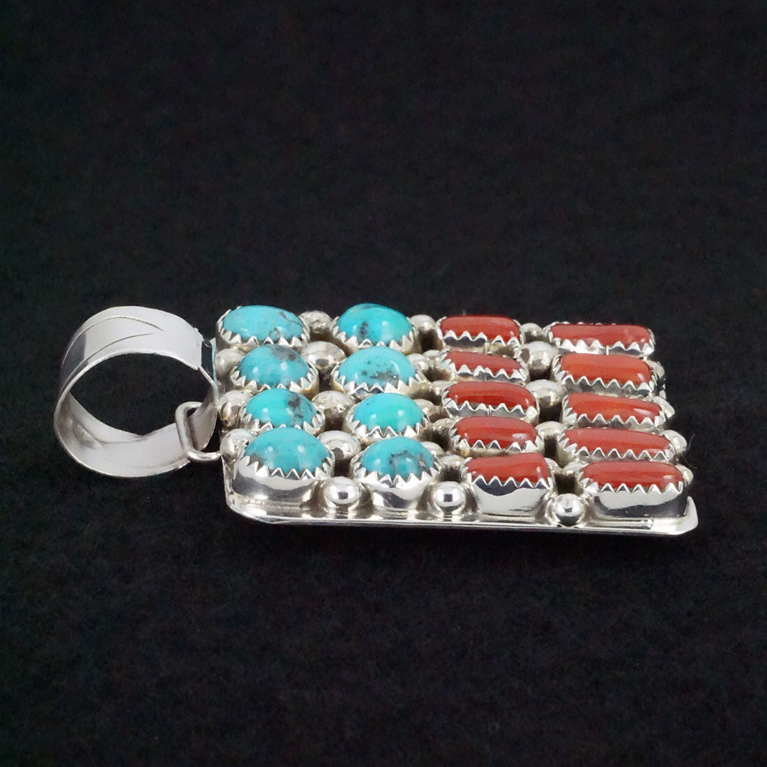 Darlene Begay Turquoise, Coral & Sterling Silver Pendant