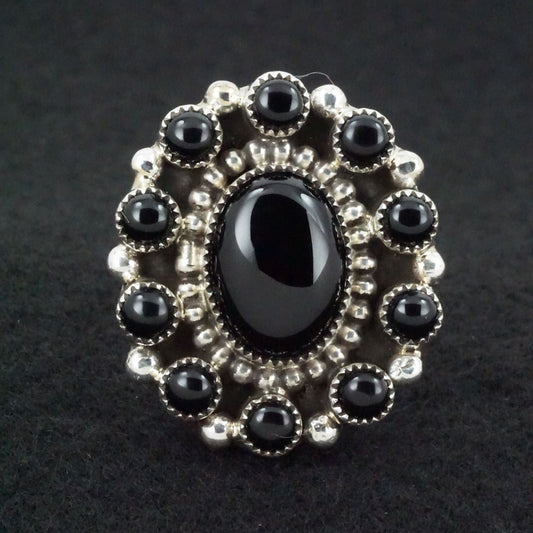 Sandra Parkett Onyx & Sterling Silver Ring Sz. 8.5 Adj.