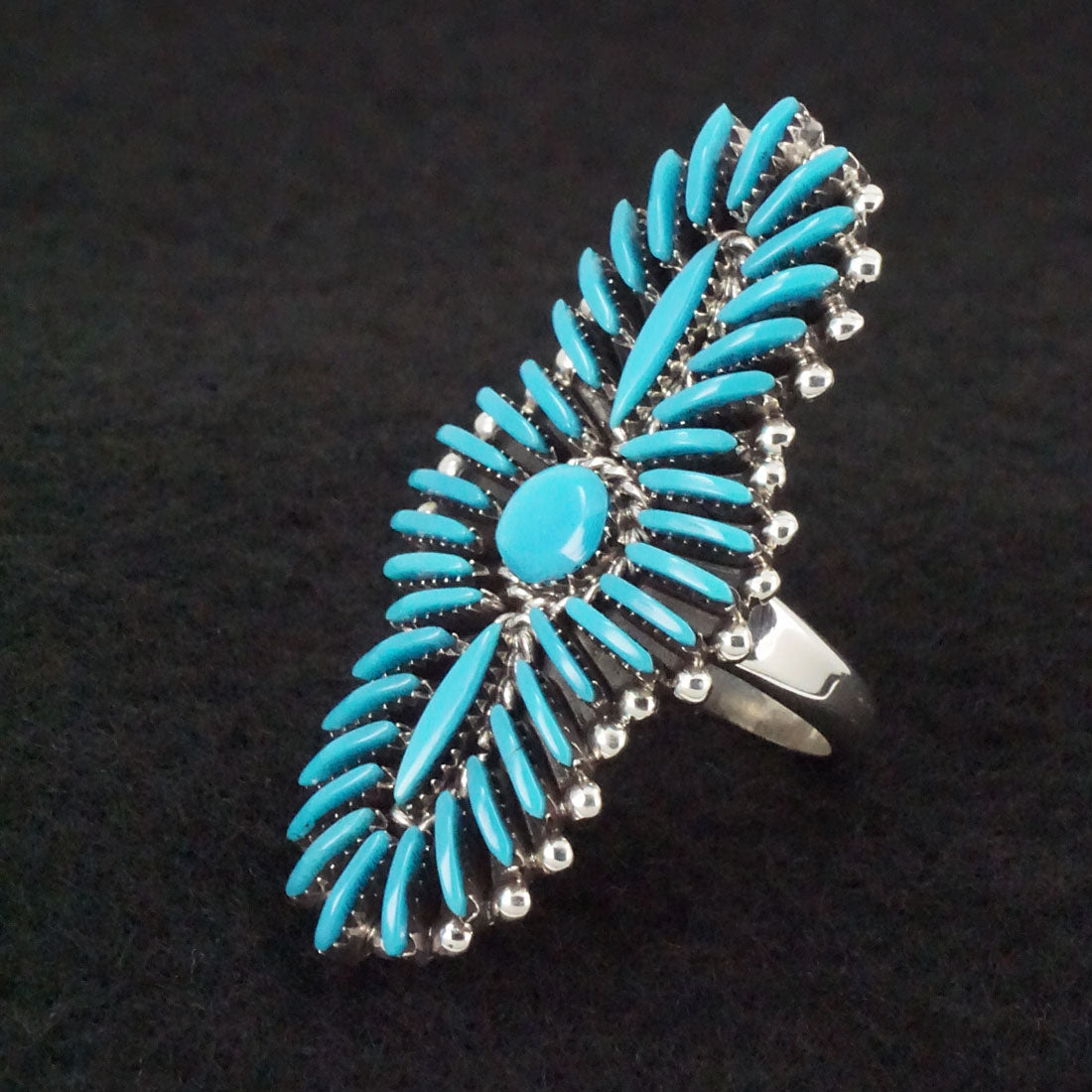 Edmund Cooeyate Turquoise & Sterling Silver Ring Size 6.75