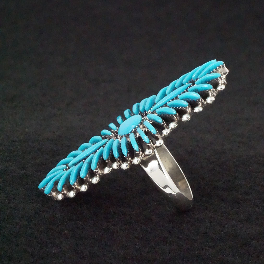 Edmund Cooeyate Turquoise & Sterling Silver Ring Size 6.75