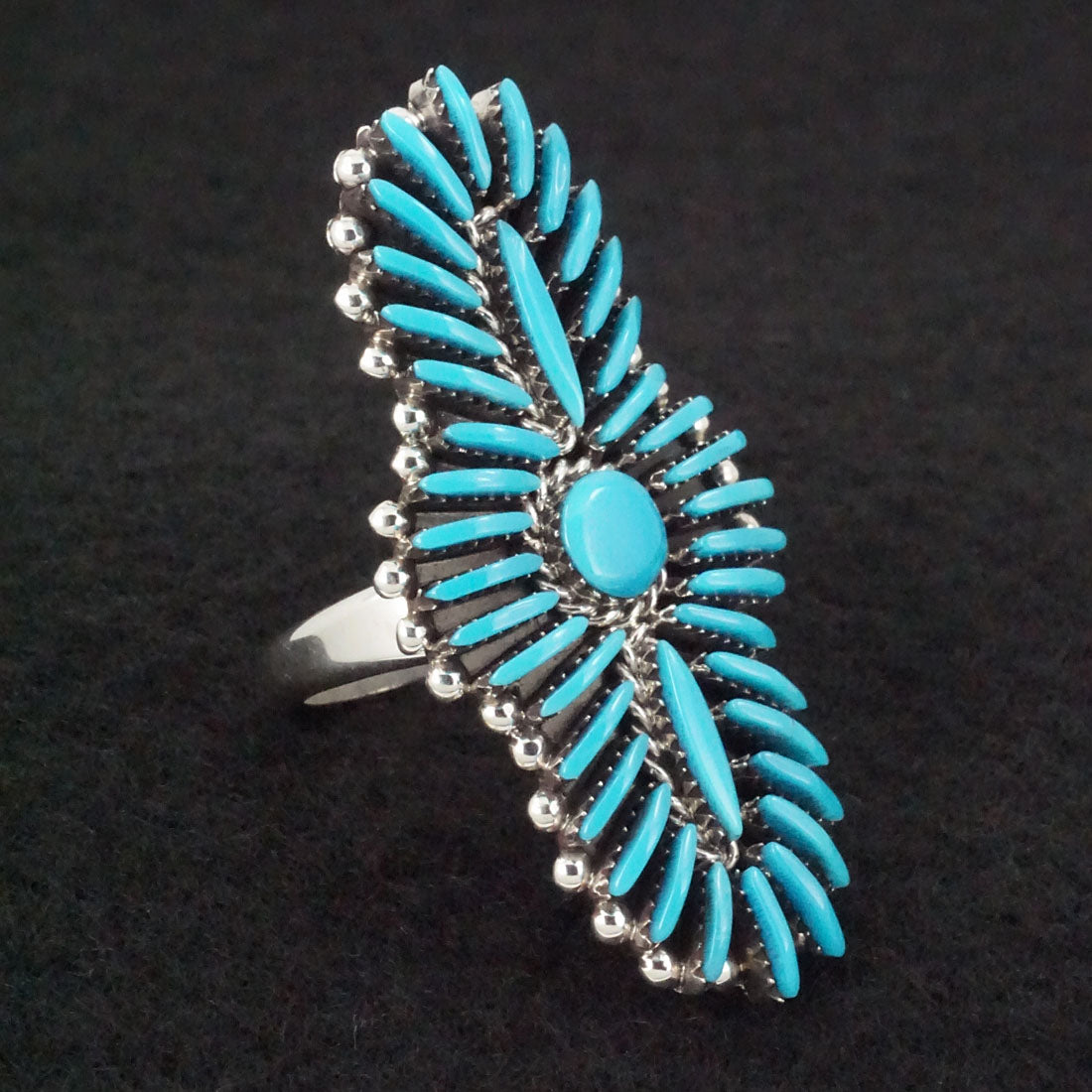 Edmund Cooeyate Turquoise & Sterling Silver Ring Size 6.75