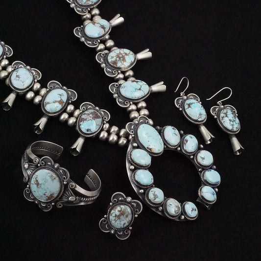 Derrick Gordon Turquoise & Sterling Silver Squash Blossom Set