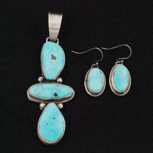 Bobby Johnson Turquoise & Sterling Silver Earrings & Pendant