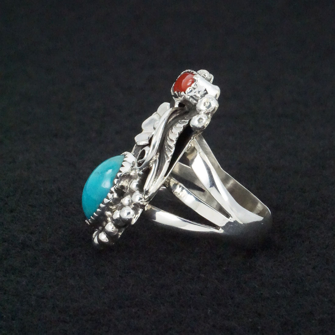 Sandra Parkett Turquoise, Coral & Sterling Silver Ring Sz. 7