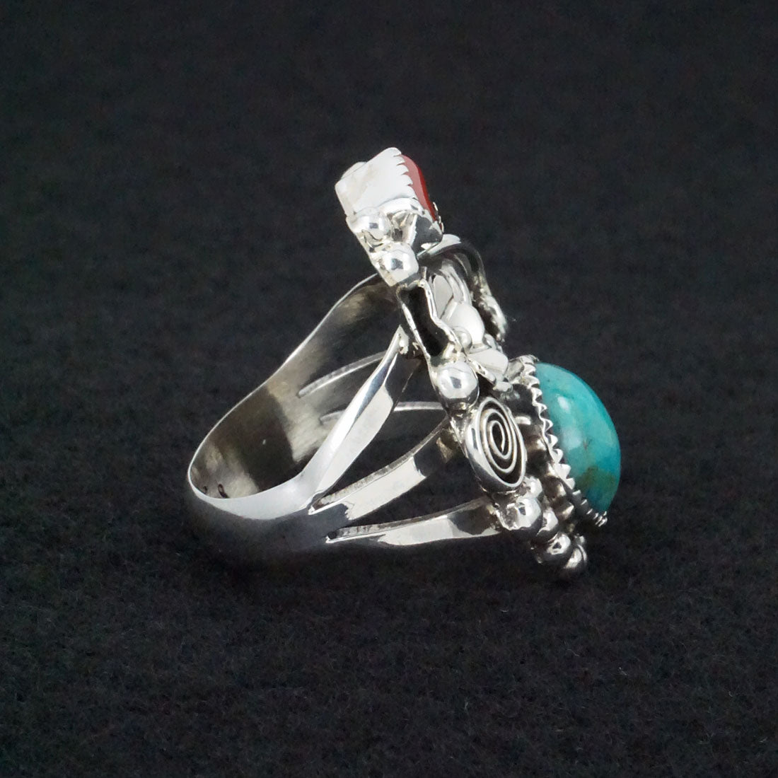 Sandra Parkett Turquoise, Coral & Sterling Silver Ring Sz. 7