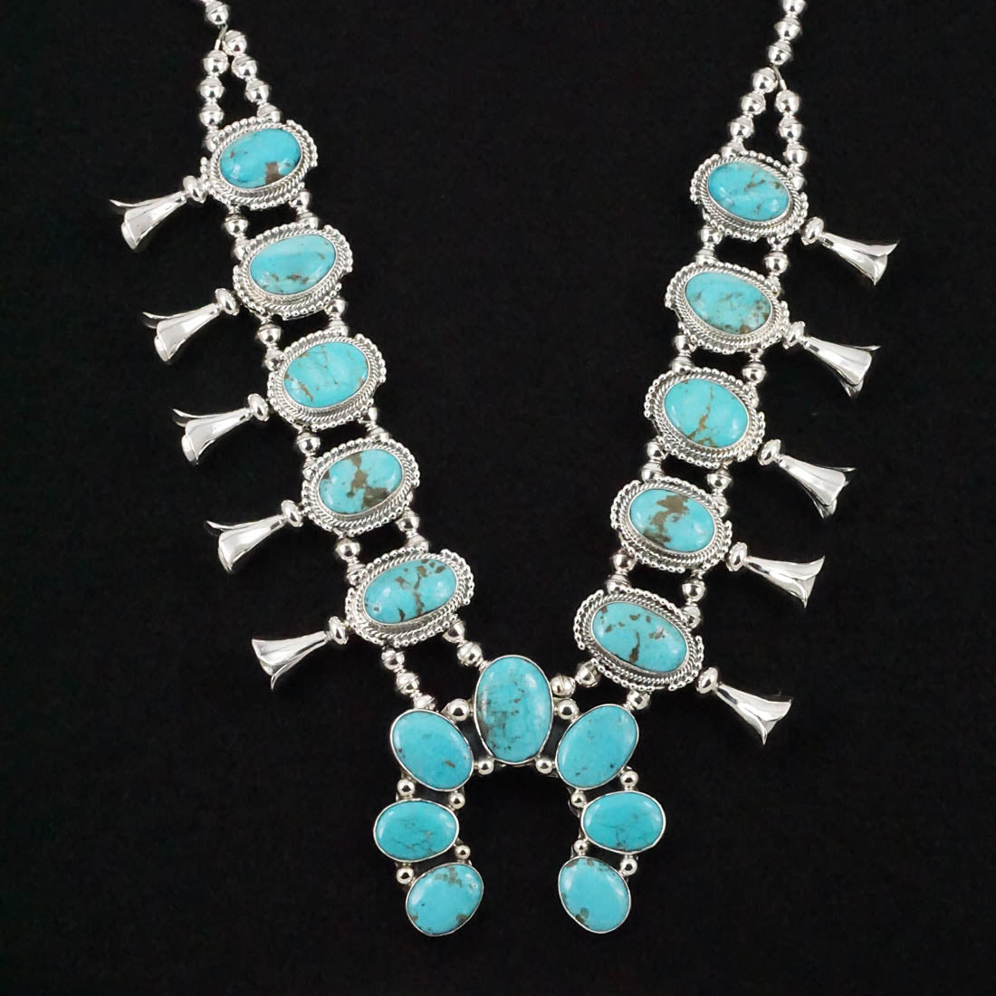 Kathleen Livingston Turquoise & Sterling Silver Squash Blossom Necklace Set