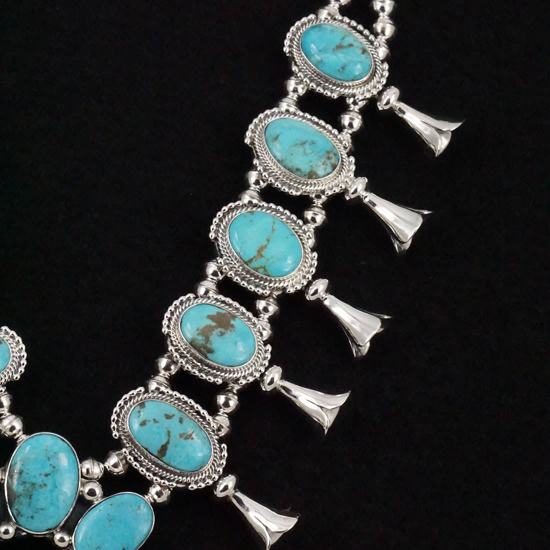 Kathleen Livingston Turquoise & Sterling Silver Squash Blossom Necklace Set