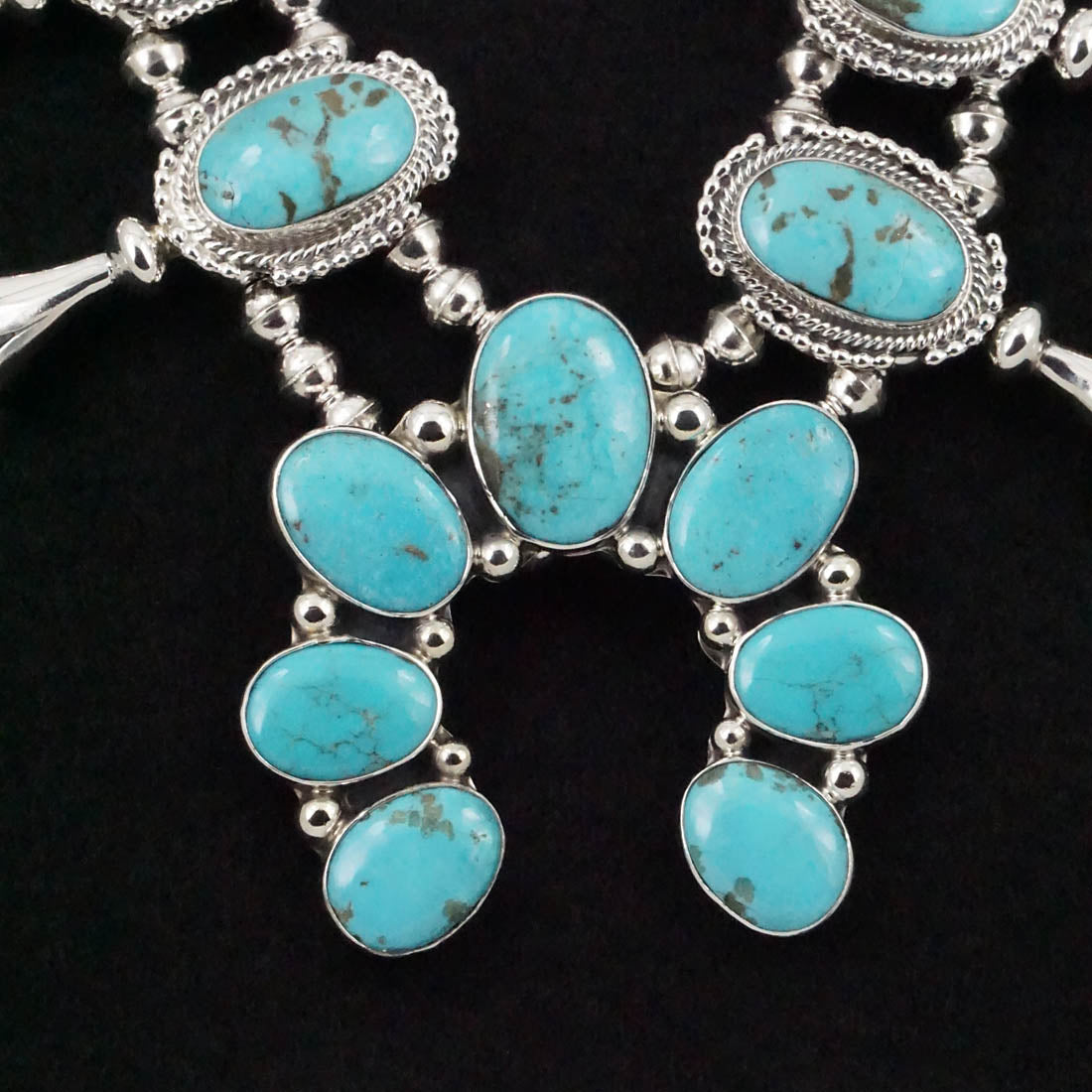 Kathleen Livingston Turquoise & Sterling Silver Squash Blossom Necklace Set