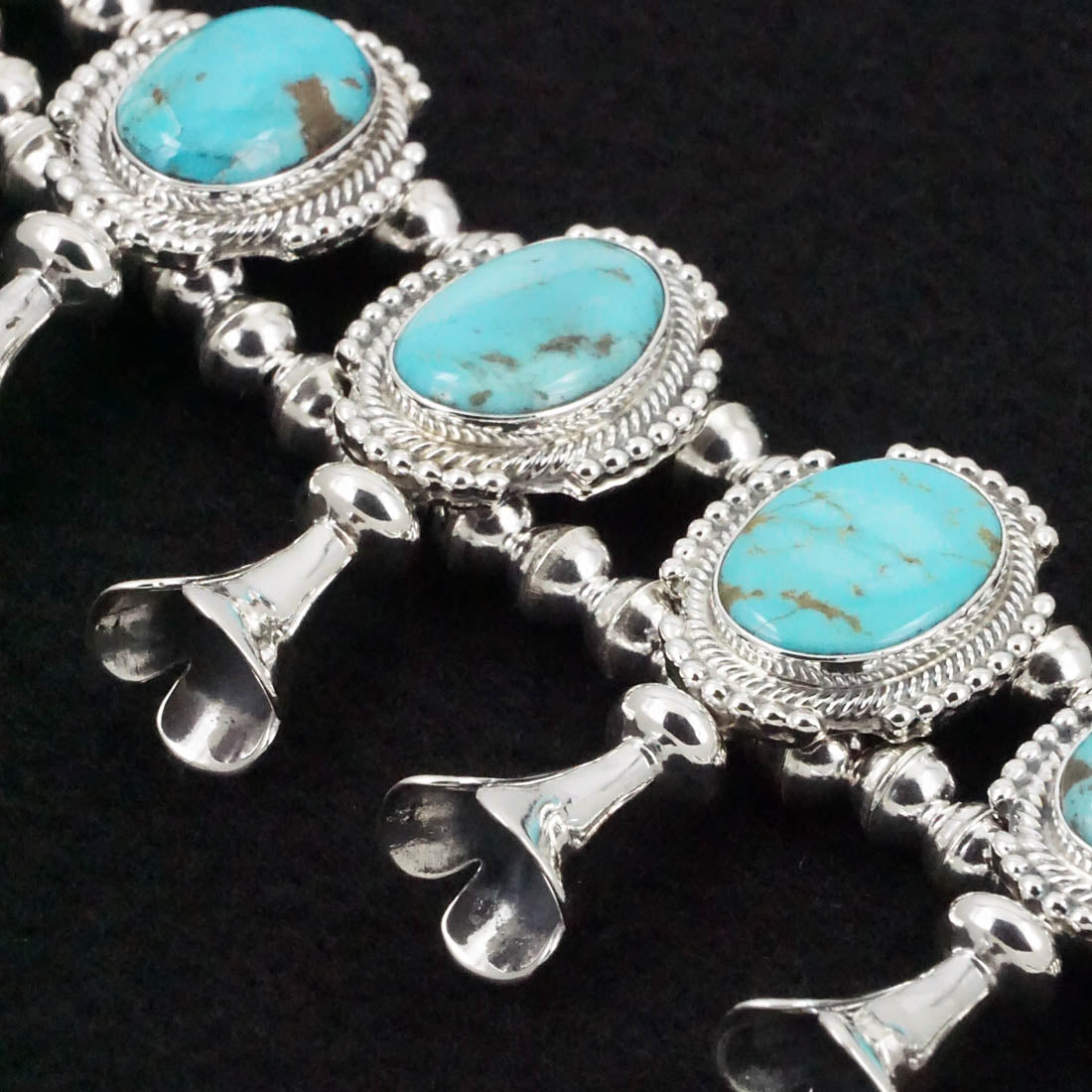 Kathleen Livingston Turquoise & Sterling Silver Squash Blossom Necklace Set