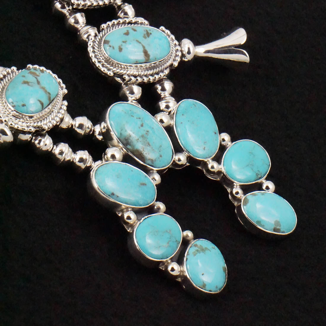 Kathleen Livingston Turquoise & Sterling Silver Squash Blossom Necklace Set