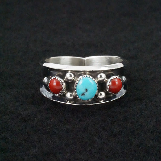 Paul Largo Turquoise, Coral & Sterling Silver Ring Sz. 13