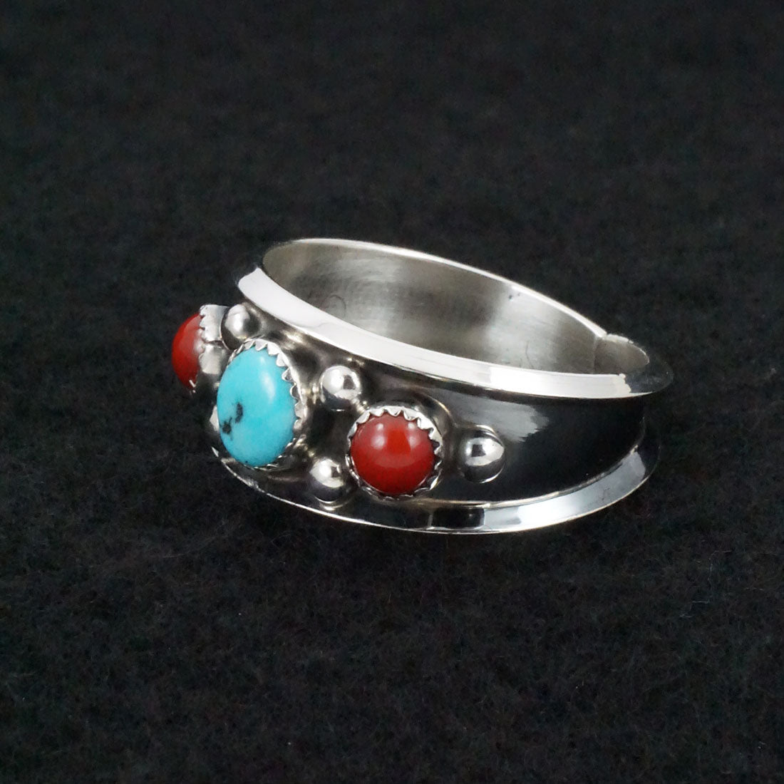 Paul Largo Turquoise, Coral & Sterling Silver Ring Sz. 13