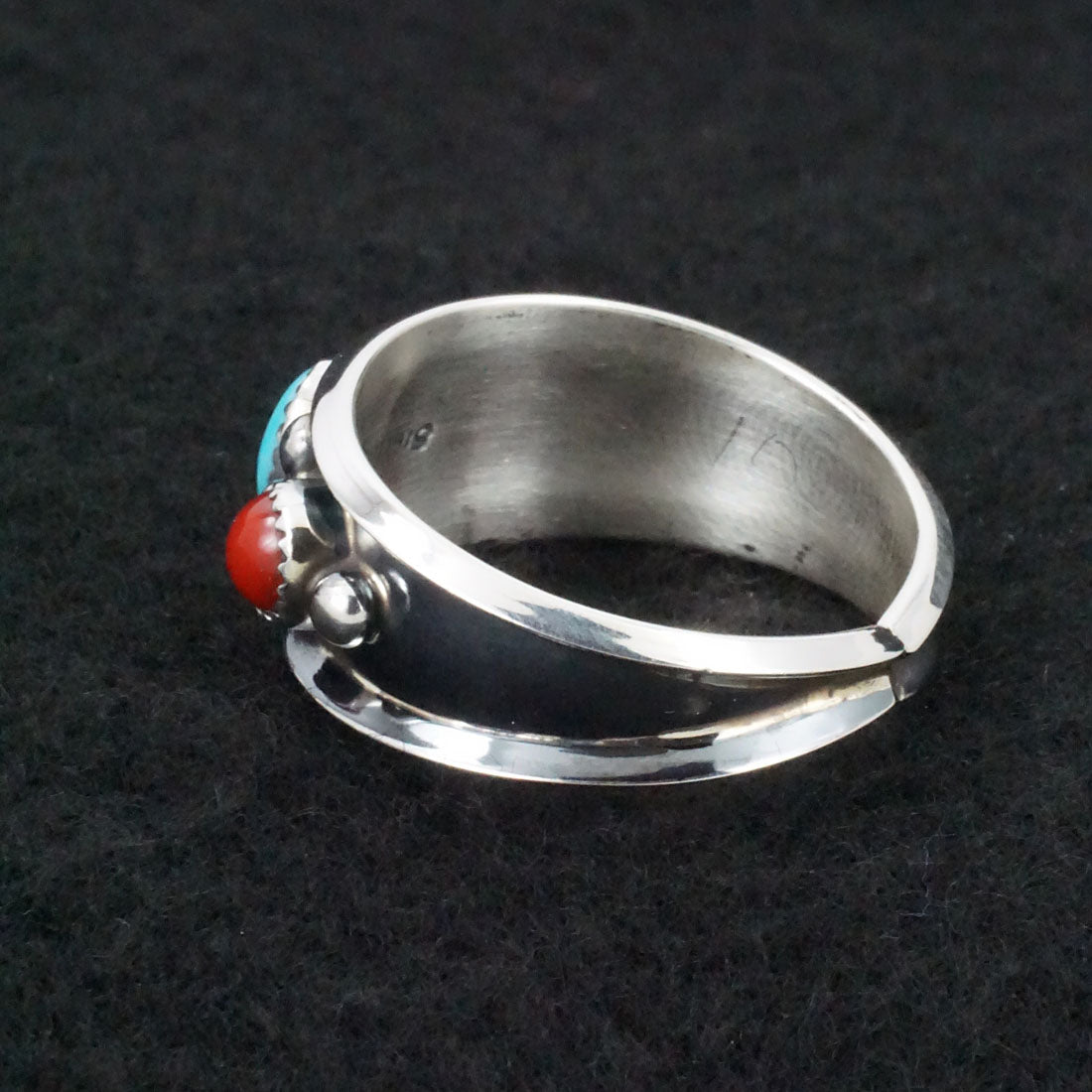 Paul Largo Turquoise, Coral & Sterling Silver Ring Sz. 13