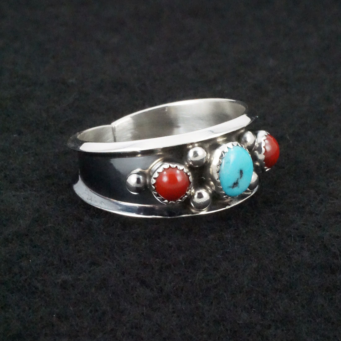 Paul Largo Turquoise, Coral & Sterling Silver Ring Sz. 13