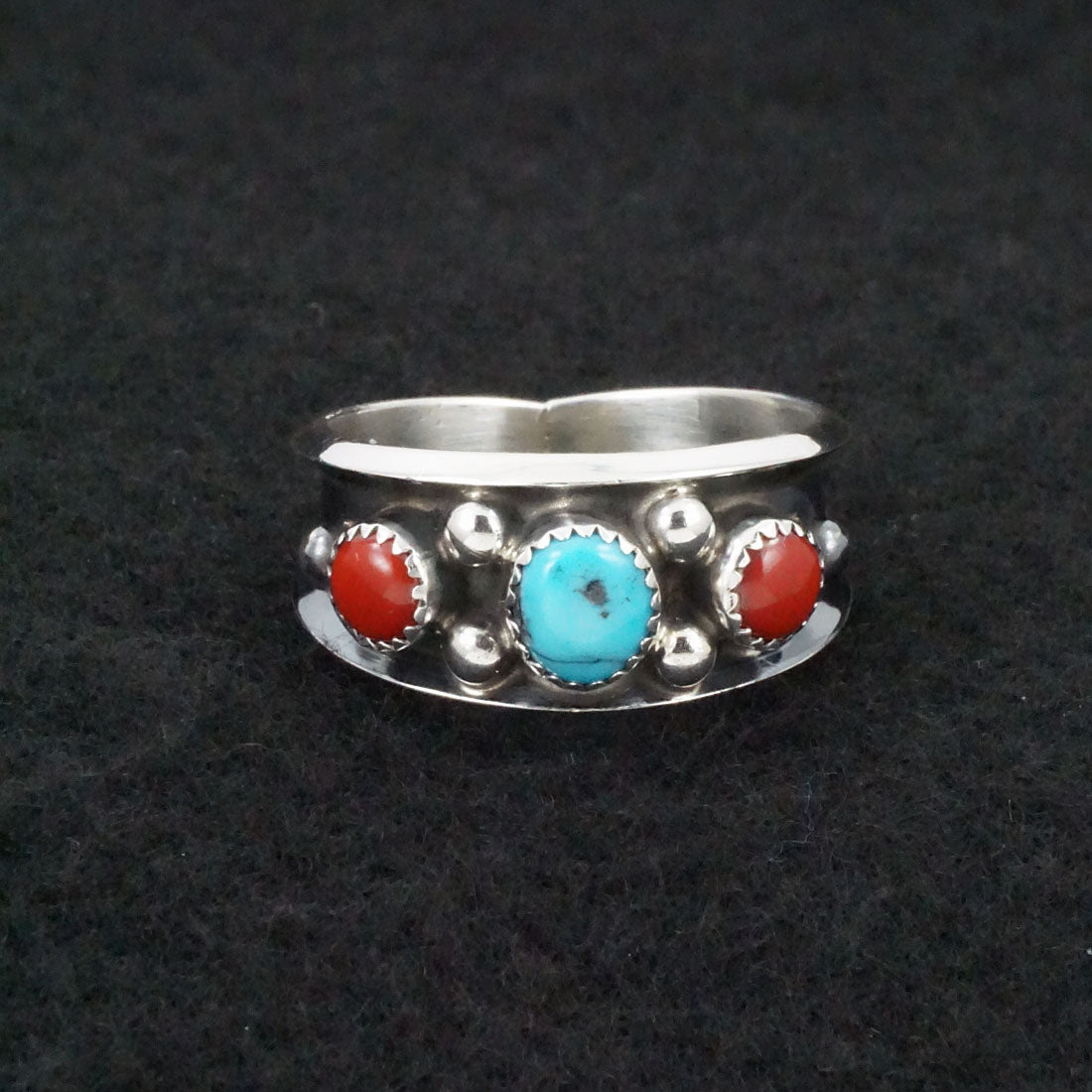 Paul Largo Turquoise, Coral & Sterling Silver Ring Sz. 11