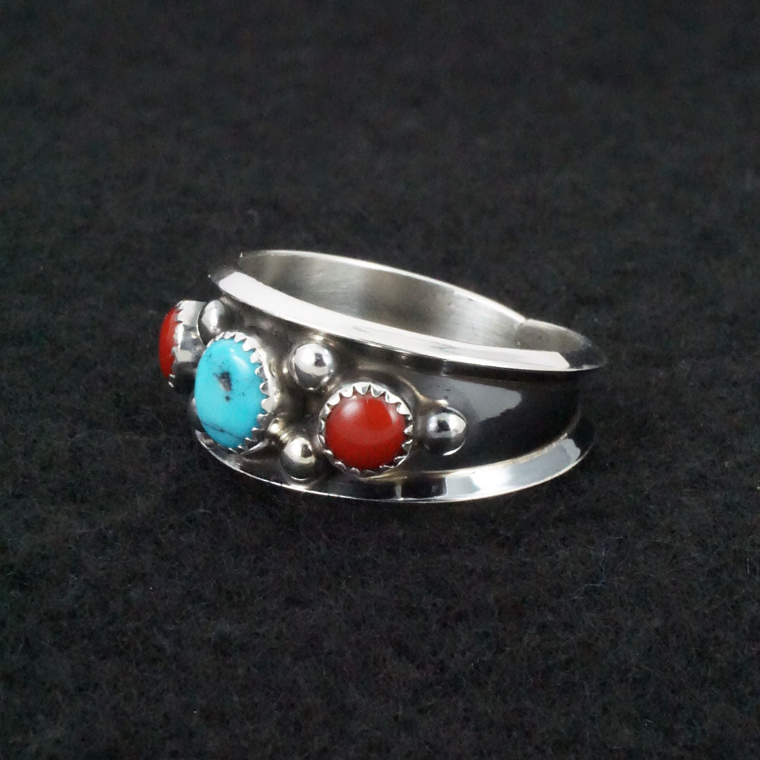 Paul Largo Turquoise, Coral & Sterling Silver Ring Sz. 11