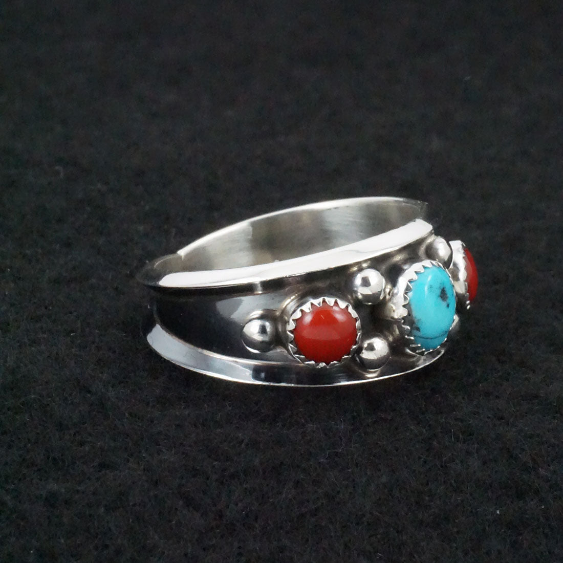 Paul Largo Turquoise, Coral & Sterling Silver Ring Sz. 11