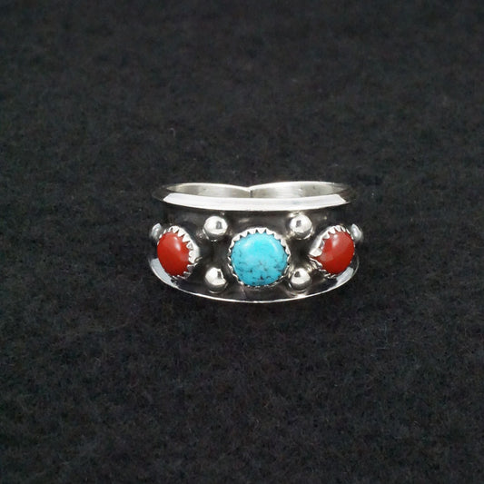 Paul Largo Turquoise, Coral & Sterling Silver Ring Sz. 9