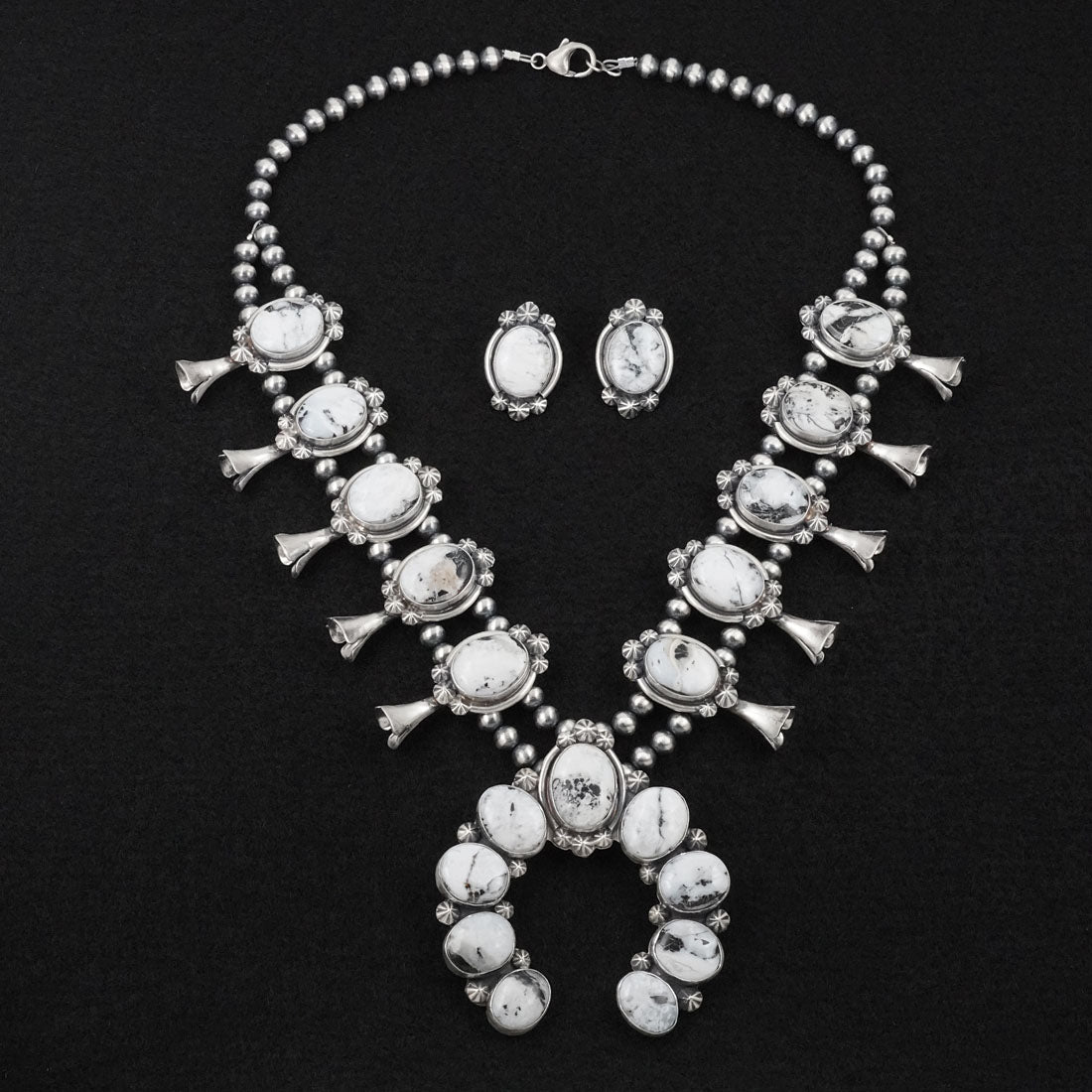 Darrin Livingston White Buffalo & Sterling Silver Squash Blossom Set