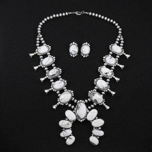 Darrin Livingston White Buffalo & Sterling Silver Squash Blossom Set