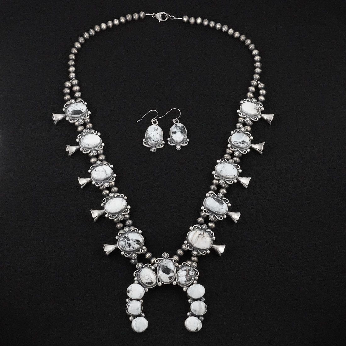 Paul Livingston White Buffalo & Sterling Silver Squash Blossom Set