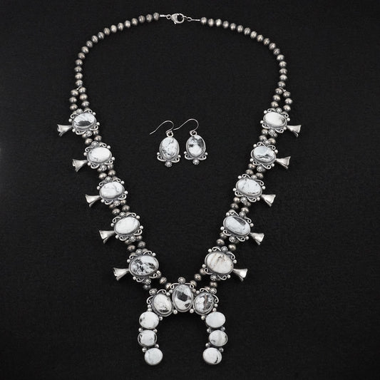 Paul Livingston White Buffalo & Sterling Silver Squash Blossom Set
