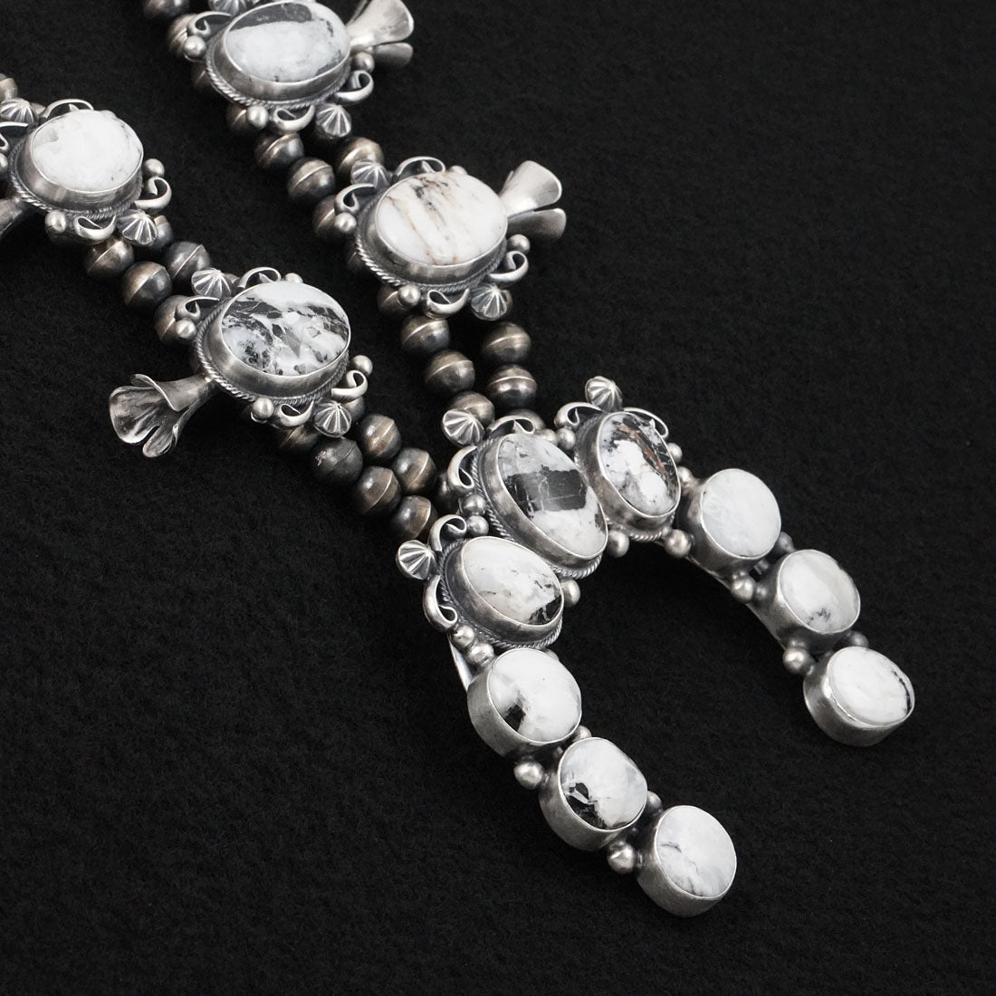 Paul Livingston White Buffalo & Sterling Silver Squash Blossom Set