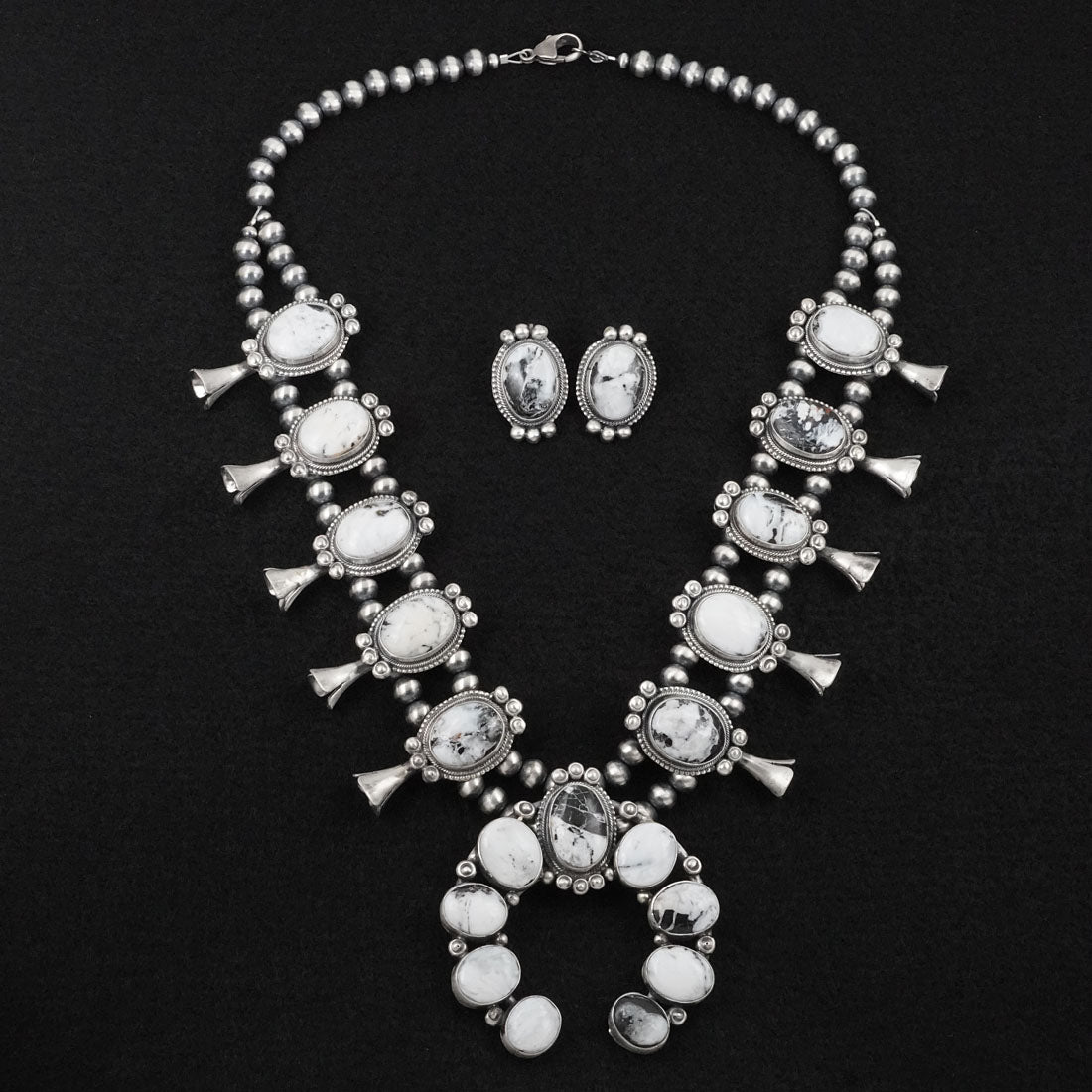 Darrin Livingston White Buffalo & Sterling Silver Squash Blossom Set