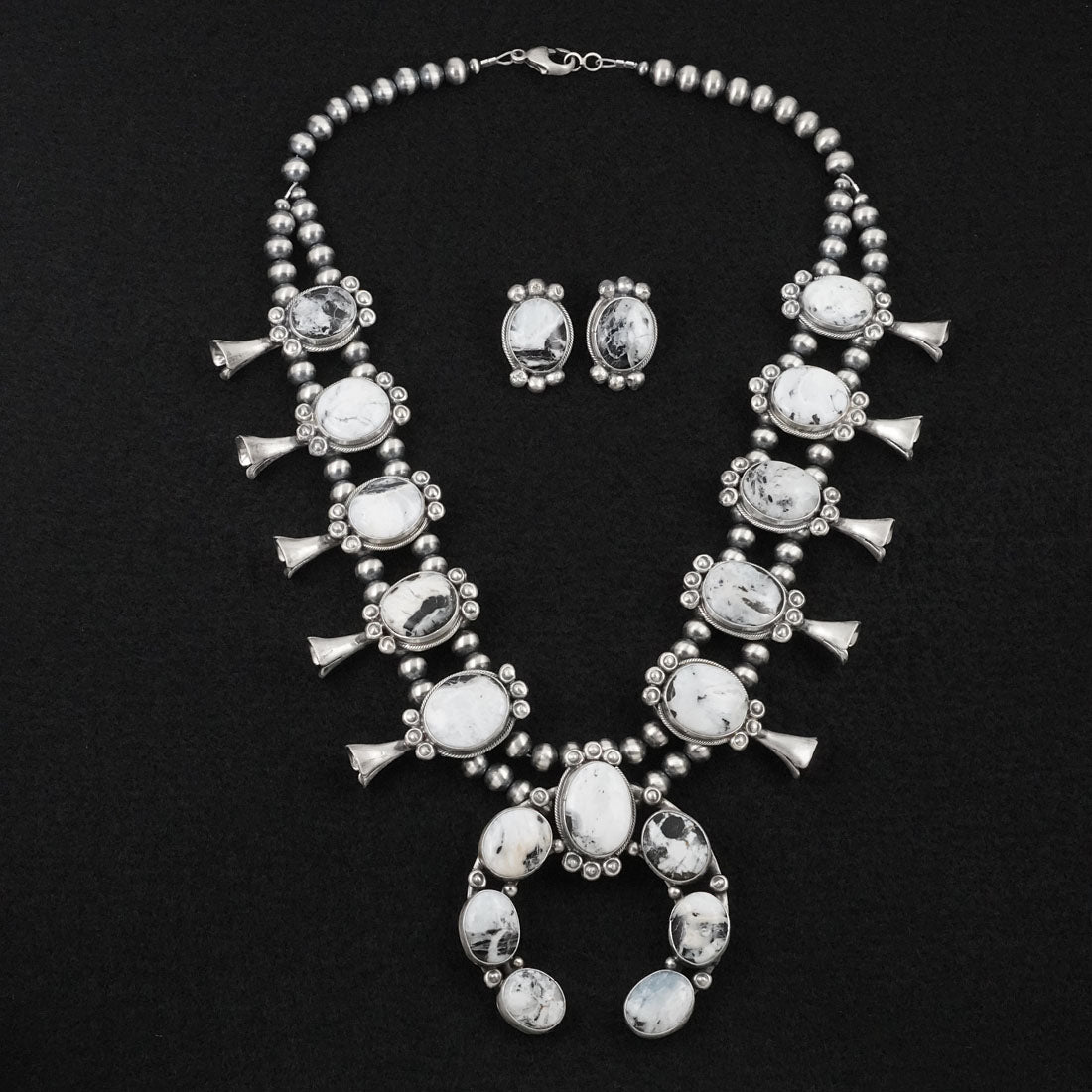 Darrin Livingston White Buffalo & Sterling Silver Squash Blossom Set