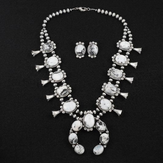 Darrin Livingston White Buffalo & Sterling Silver Squash Blossom Set
