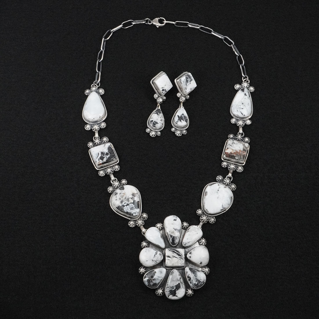 Paul Livingston White Buffalo & Sterling Silver Necklace Set