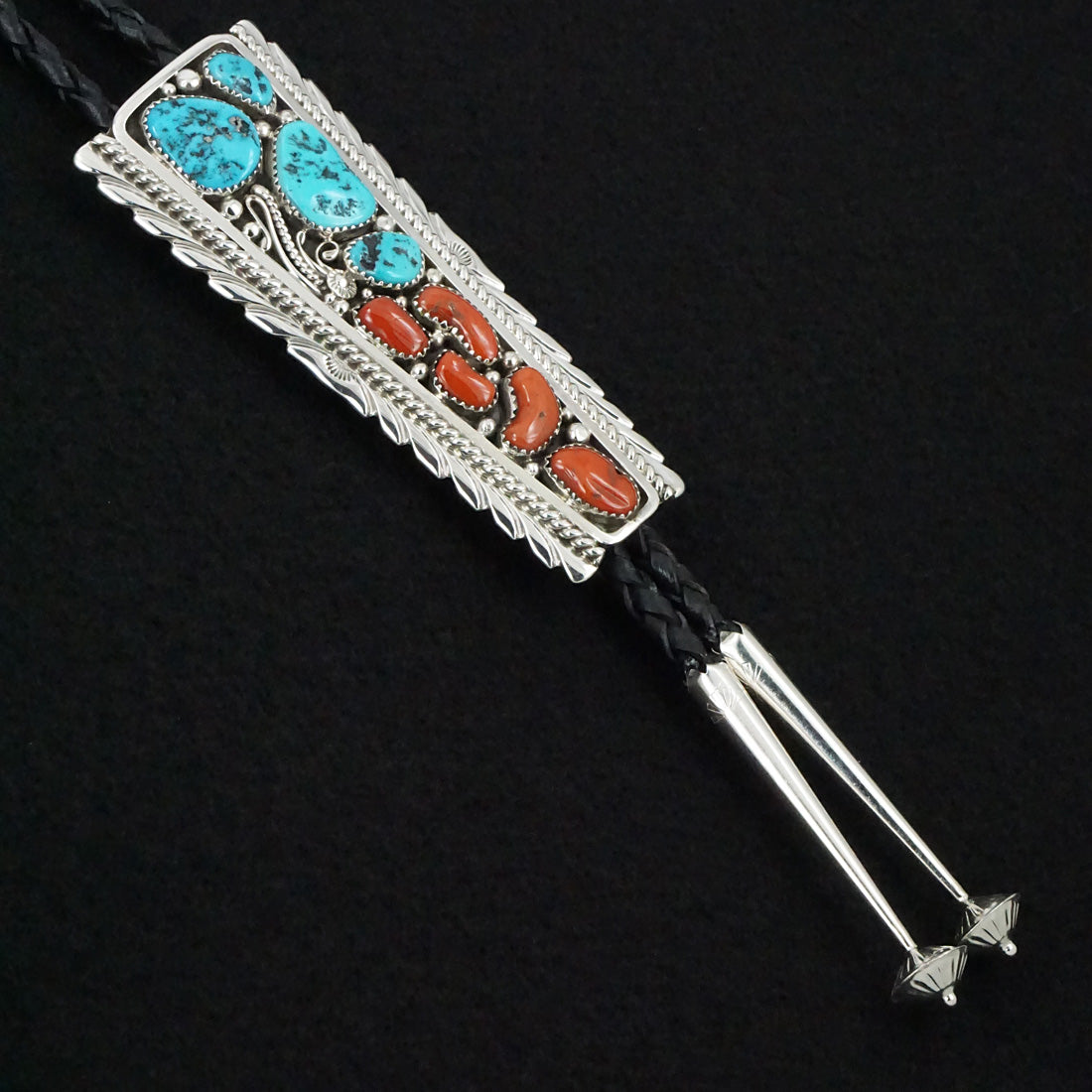 Martin Muskett Turquoise, Coral & Sterling Silver Bolo Tie