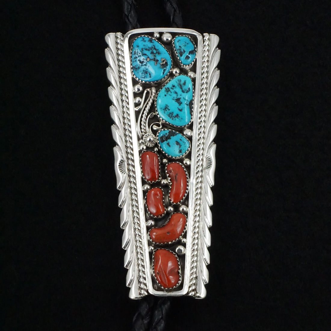 Martin Muskett Turquoise, Coral & Sterling Silver Bolo Tie