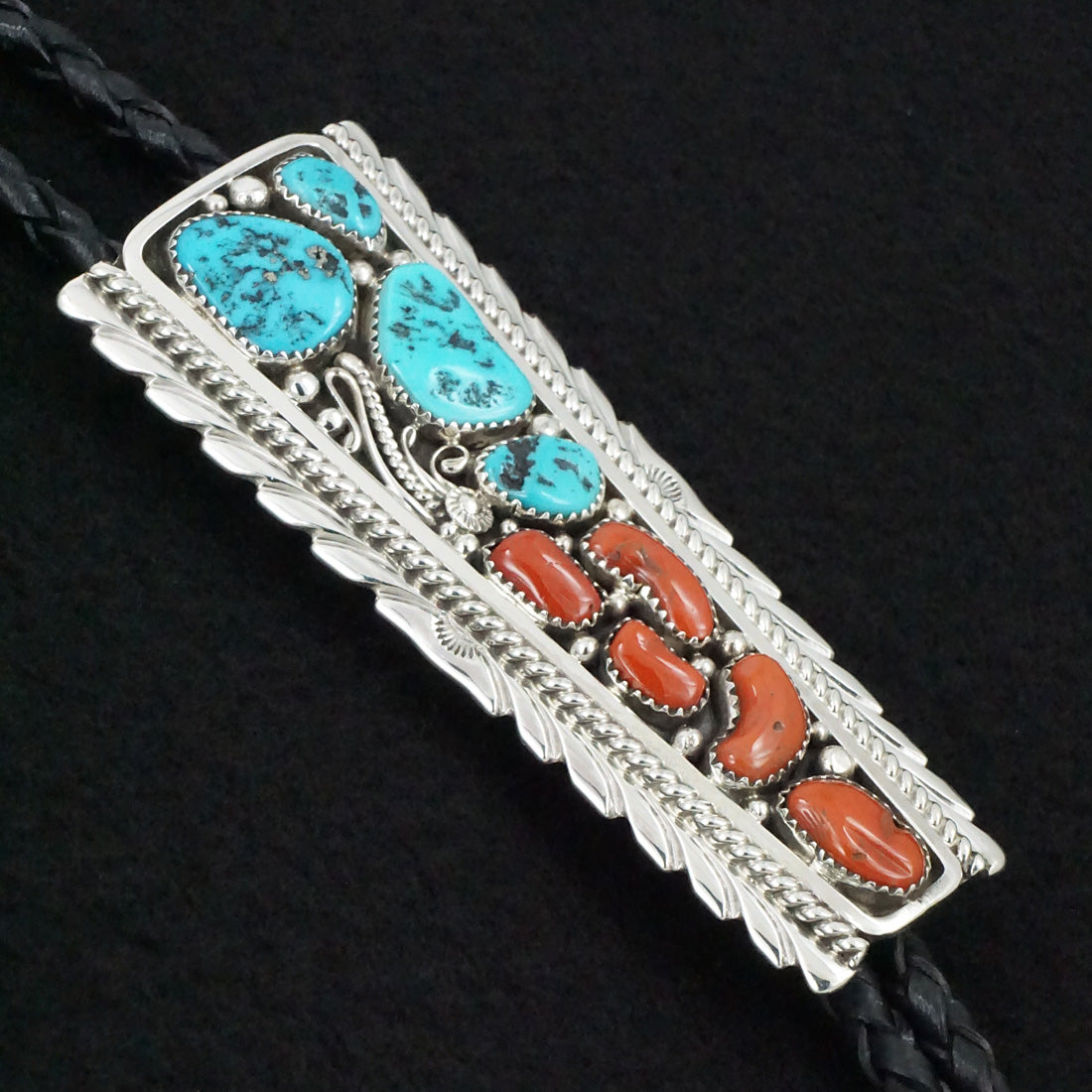 Martin Muskett Turquoise, Coral & Sterling Silver Bolo Tie