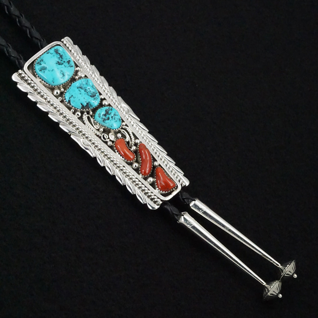 Martin Muskett Turquoise, Coral & Sterling Silver Bolo Tie