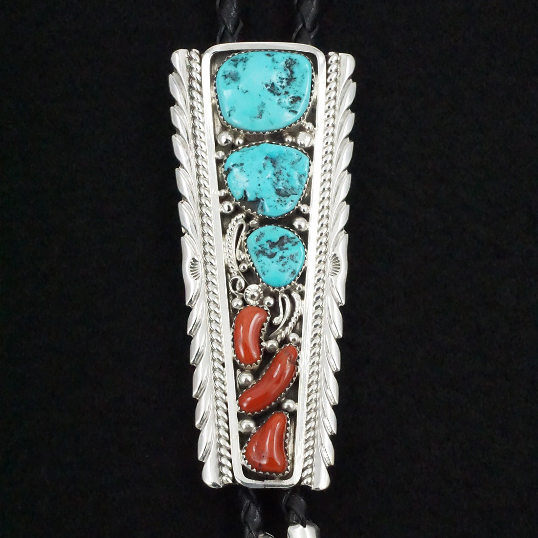 Martin Muskett Turquoise, Coral & Sterling Silver Bolo Tie