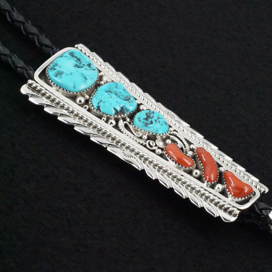 Martin Muskett Turquoise, Coral & Sterling Silver Bolo Tie