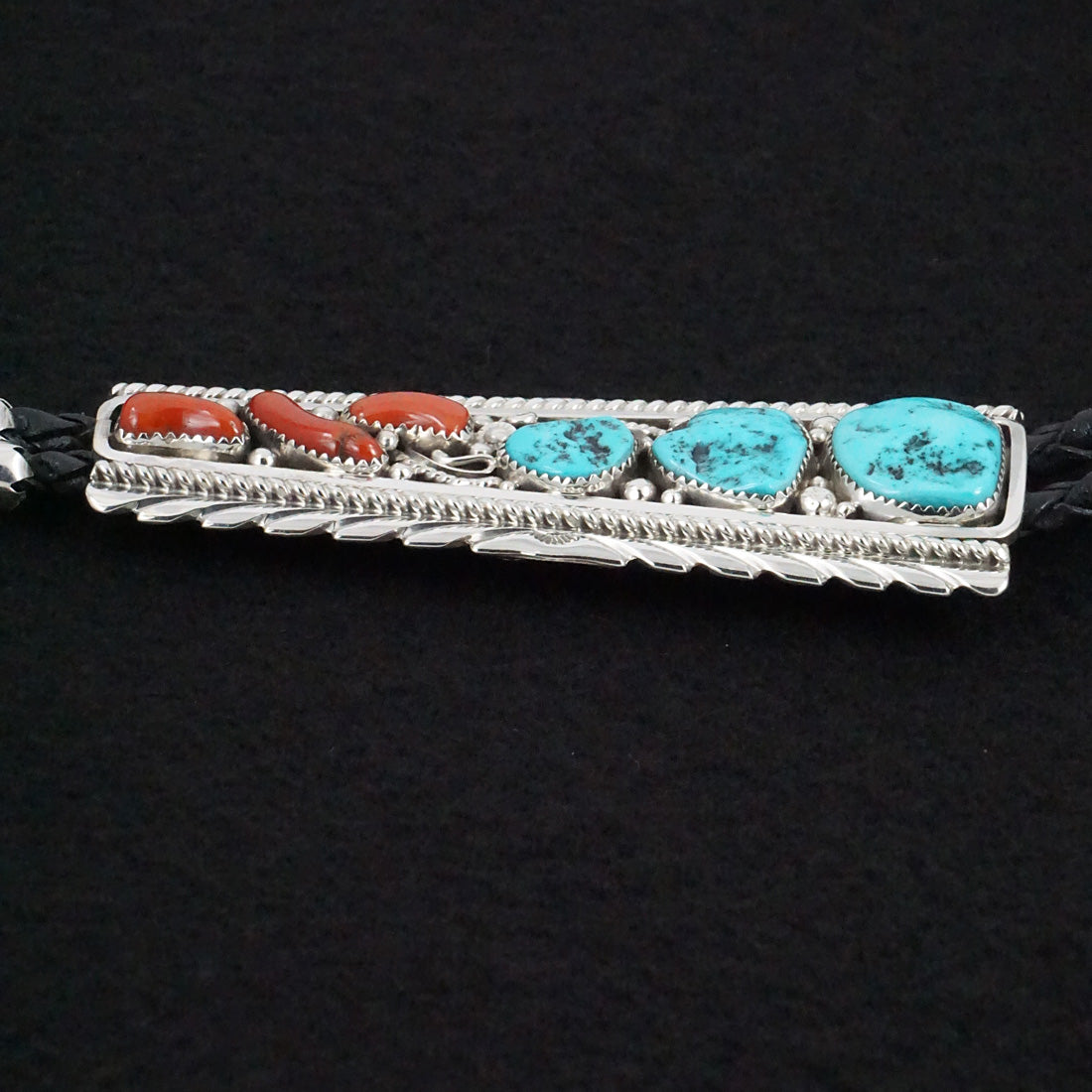 Martin Muskett Turquoise, Coral & Sterling Silver Bolo Tie