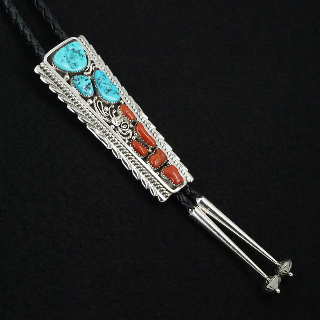 Martin Muskett Turquoise, Coral & Sterling Silver Bolo Tie